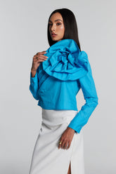 Ashlyn Flower One Shoulder Ruch Shirt